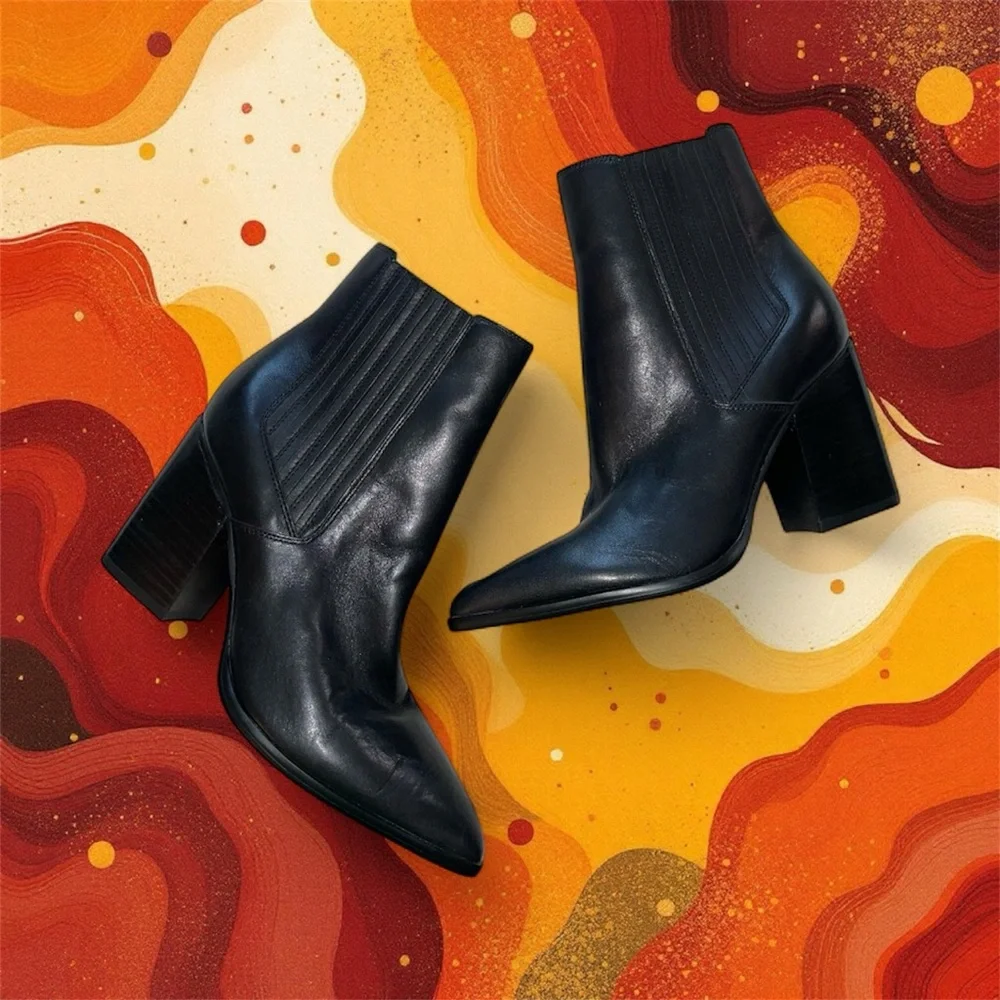 Nine West Black Leather Ankle Boots New Without Box - Picture 6 of 7